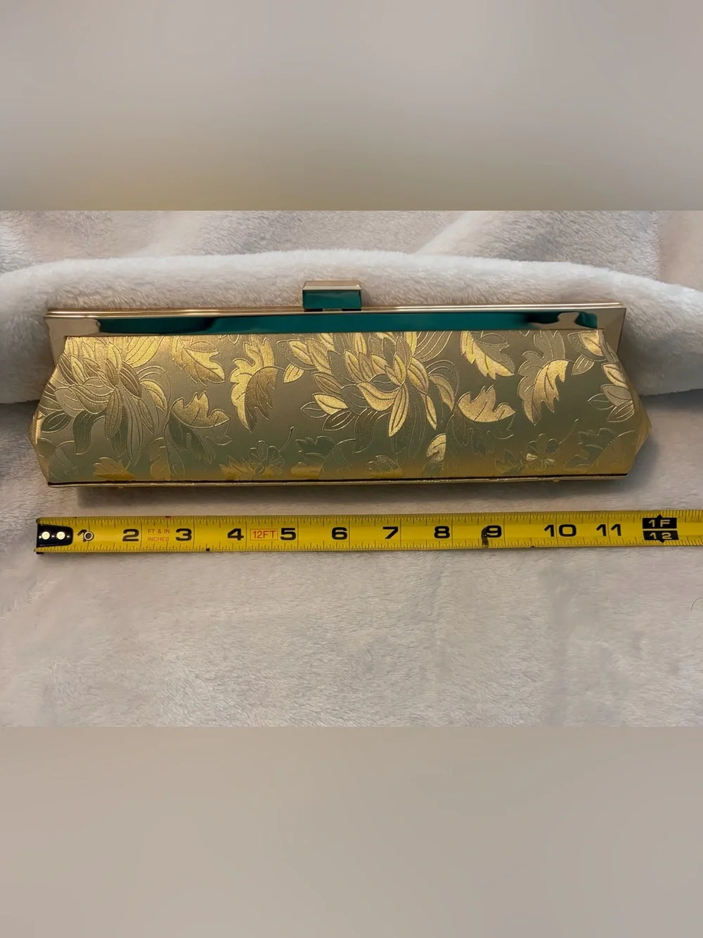 Gold Floral Embossed Evening Clutch with Chain Strap